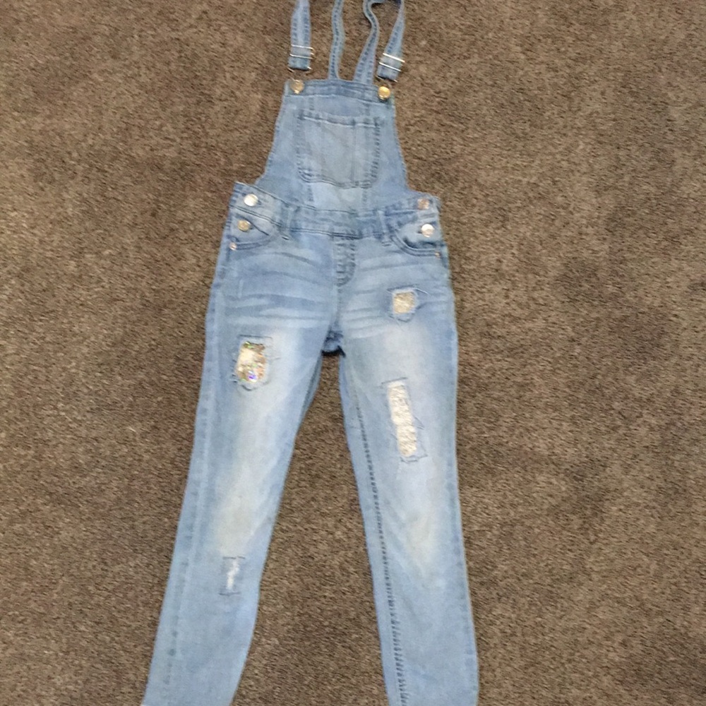 Cute justice denim overalls with sequin embellishments